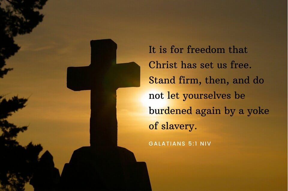 silhouette of cross with sun Galatians 5:1